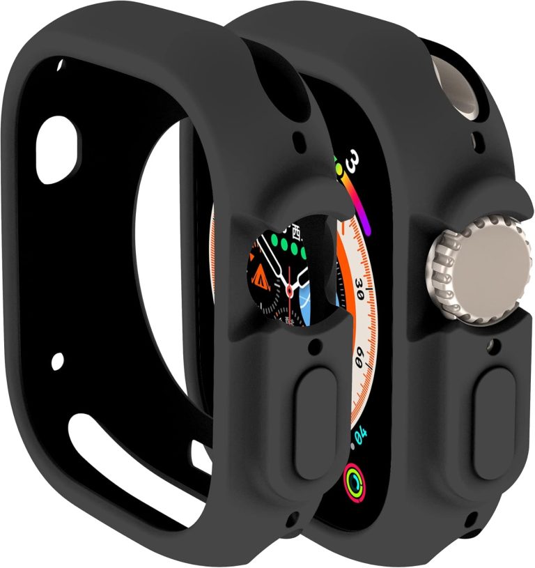 جراب حماية مضاد للصدمات ومقاوم للخدش يوفر الحماية لجميع انحاء الساعة مصنوع من السيليكون وبولي يوريثين مقاوم للحرارة متوافق مع ابل ووتش الترا 49 ملم، لون اسود