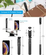 ⁦عصا سيلفي بلوتوث صغيرة قابلة للتمدد 4 في 1 من الالومنيوم مع جهاز تحكم عن بعد لاسلكي لجوال ايفون 12/11 برو ماكس/اكس اس/اكس ار/اكس/8/7/6/6 اس وسامسونج اس 20/اس 10/اس 9، هواوي، حامل لكاميرا جوبرو⁩ - الصورة ⁦6⁩