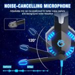 ⁦فيرجن تيك. سماعة رأس للألعاب لبلاي ستيشن 5 و4 واكس بوكس ون، ميكروفون باس محيطي بخاصية إلغاء الضوضاء، سماعات فوق الأذن مع أضواء LED لأجهزة ماك واللابتوب وXbox سلسلة X S وونينتندو سويتش NES والكمبيوتر،⁩ - الصورة ⁦4⁩