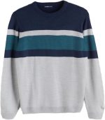 سترة تريكو رجالي بياقة دائرية وأكمام طويلة، ملابس صوف منسوجة بكتل الألوان من ال سي وايكيكي