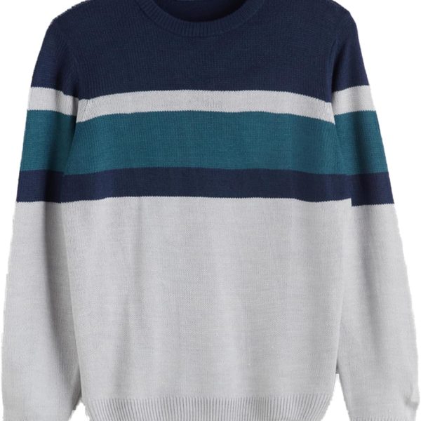 سترة تريكو رجالي بياقة دائرية وأكمام طويلة، ملابس صوف منسوجة بكتل الألوان من ال سي وايكيكي