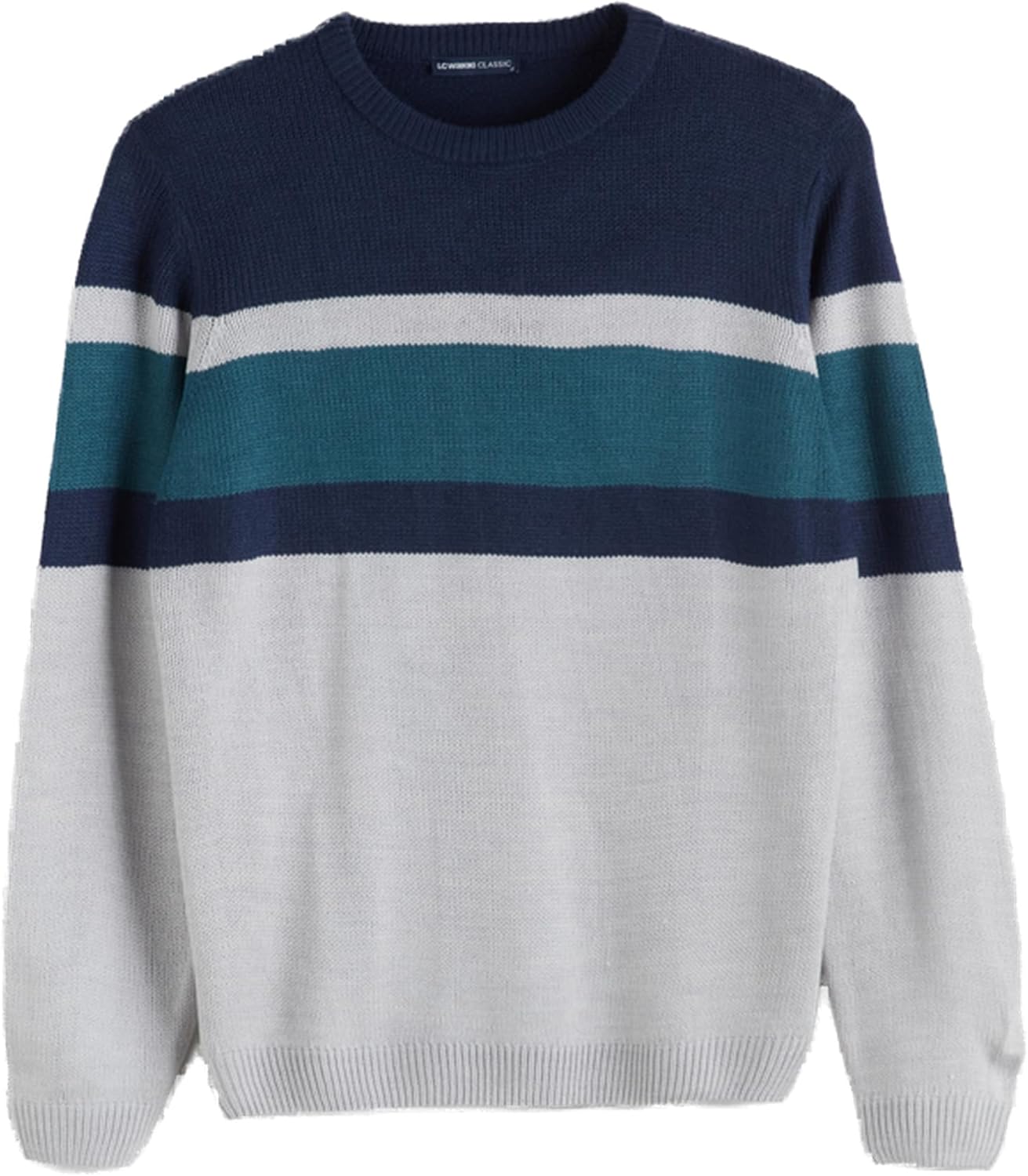 71qX8vhMXDL._AC_SL1500_.jpg سترة تريكو رجالي بياقة دائرية وأكمام طويلة، ملابس صوف منسوجة بكتل الألوان من ال سي وايكيكي