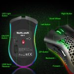 ⁦ماوس ألعاب KM-1، ماوس لاسلكي للألعاب بمنفذ USB مع هيكل شكل خلية النحل و6 أزرار مبرمجة، 3 نقاط لكل بوصة قابلة للتعديل، ماوس ضوئي RGB مريح للكمبيوتر وماك واللاب توب من ولف لو اس⁩ - الصورة ⁦6⁩
