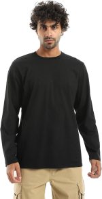 اندورا قميص بيسيك رجالي باكمام طويلة وياقة دائرية بتصميم غربي