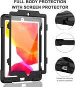 ⁦جراب حماية لجهاز اي باد الجيل التاسع/الثامن/السابع مع شاشة حماية، يأتي بتصميم مضاد للصدمات والسقوط مع [حامل قلم] [حامل دوار 360] [حزام كتف]، جراب حماية مصنوع من المطاط من جيروتيك، أسود⁩ - الصورة ⁦9⁩