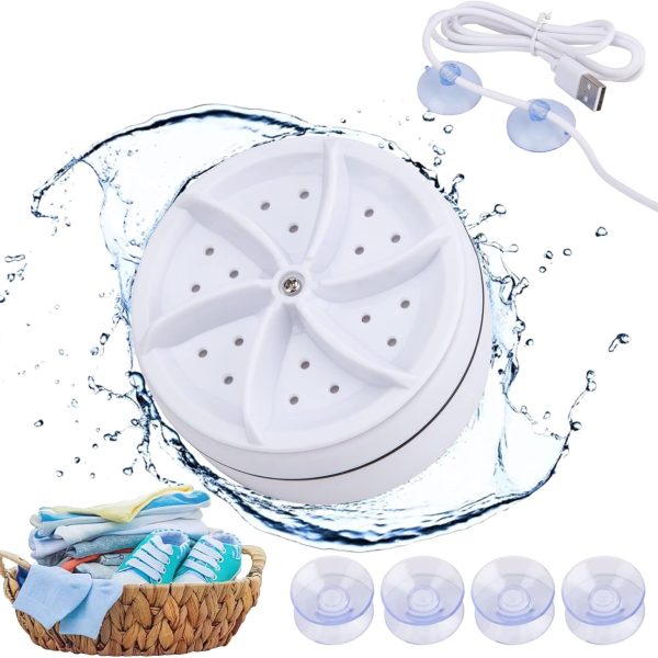 غسالة دوارة تربو صغيرة محمولة تعمل بالموجات فوق الصوتية للمنزل والسفر والمدرسة والتخييم من لاتوار، تعبئة أمامية، أبيض