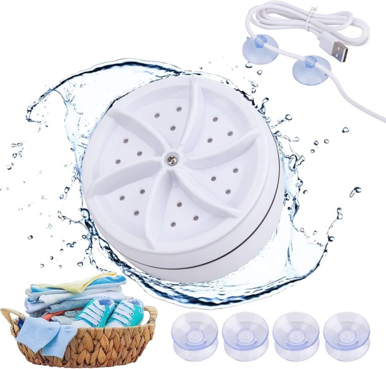 غسالة دوارة تربو صغيرة محمولة تعمل بالموجات فوق الصوتية للمنزل والسفر والمدرسة والتخييم من لاتوار، تعبئة أمامية، أبيض