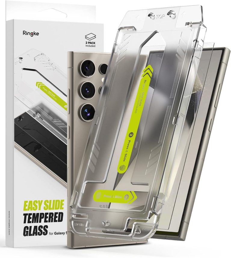 غطاء زجاج مقوى سهل الانزلاق من رينجكي [سهل التركيب للغاية] متوافق مع شاشة حماية سامسونج جالاكسي S24 الترا مقاوم للكسر بدرجة صلابة 9 ممتازة - عبوة قطعتين