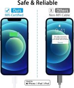 ⁦كيبل شحن سريع لايفون 20 واط 【معتمد من ابل】عبوة من قطعتين من كيبل USB-C الى لايتنينج (6.6 قدم) متوافق مع ايفون 12/12 ميني/12 برو/12 برو ماكس/11/11 برو ماكس/اكس اس ماكس/اكس ار/اكس، ايباد والمزيد⁩ - الصورة ⁦4⁩