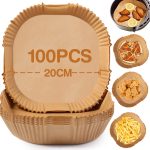 ورق فرن للقلاية الهوائية مقاس 20 سم من ديبونيور، 100 ورقة للمقلاة الهوائية، غير لاصق، فرن ورقي للاستعمال مرة واحدة للقلاية الهوائية سعة 5-8 لتر والفرن ةالقلايات والميكروويف (مربع)