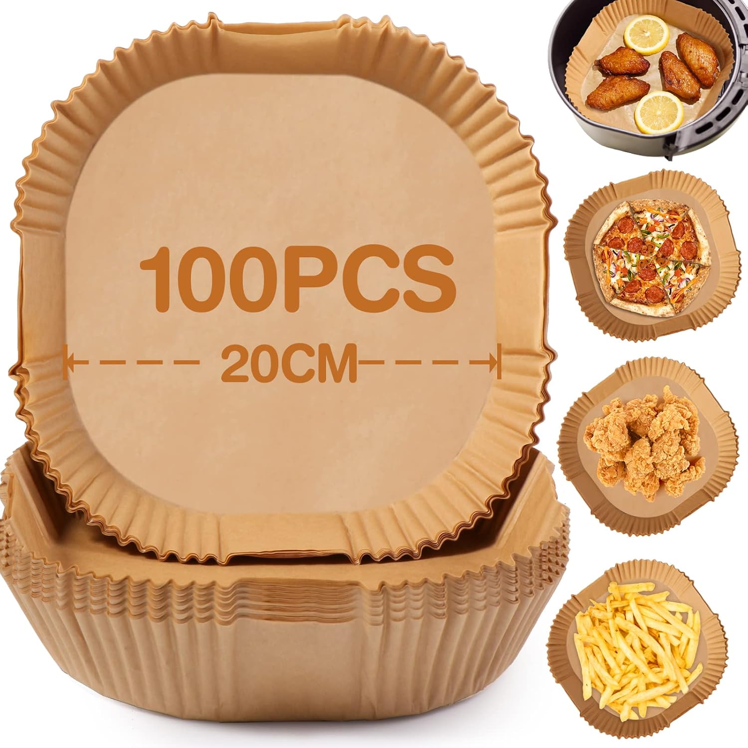 71ukUZsfJBL._AC_SL1500_.jpg ورق فرن للقلاية الهوائية مقاس 20 سم من ديبونيور، 100 ورقة للمقلاة الهوائية، غير لاصق، فرن ورقي للاستعمال مرة واحدة للقلاية الهوائية سعة 5-8 لتر والفرن ةالقلايات والميكروويف (مربع)