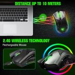 ⁦ماوس ألعاب KM-1، ماوس لاسلكي للألعاب بمنفذ USB مع هيكل شكل خلية النحل و6 أزرار مبرمجة، 3 نقاط لكل بوصة قابلة للتعديل، ماوس ضوئي RGB مريح للكمبيوتر وماك واللاب توب من ولف لو اس⁩ - الصورة ⁦4⁩