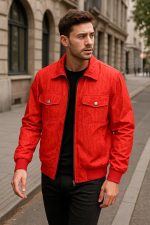 ⁦جاكيت رجالي كاجوال بلياقة وسوستة أمامية وجيوب بغطاء – متوفر باللونين الأسود والأحمر للشباب والرجال من ميزا⁩ - الصورة ⁦3⁩