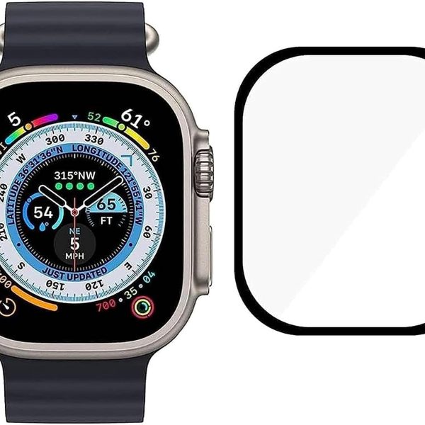 شاشة حماية 49 ملم من الجيلاتين لساعة ابل سلسلة الترا 49 ملم ثلاثي الأبعاد بحافة ناعمة منحنية مضادة للخدش من الرايق شاشة حماية خالي من الفقاعات ومضاد للكسر وعالي الحساسية