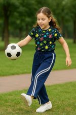 ⁦بنطلون وايد ليج رياضي للأطفال مع خطوط جانبية بيضاء – تصميم عصري ومريح، مثالي للأنشطة الرياضية للبنات من ميزة⁩ - الصورة ⁦5⁩