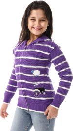 ⁦بلوفر مخطط برقبة بغطاء للرأس للبنات من اندورا⁩ - الصورة ⁦2⁩