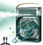 ⁦One94Store Portable Air Conditioner Fan, 500 ml Water Tank USB Personal Cooler, Mini Humidifier Fan with 7 Colors LED Light, 3 Timer, 3 Wind Speeds, 3 Spray Modes for Office, Home (Green Pack of 1)⁩ - الصورة ⁦9⁩
