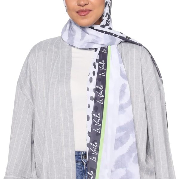 سكارف حريري أنيق بنمط مطبوع للنساء من لو فوال، لون أبيض، مقاس واحد