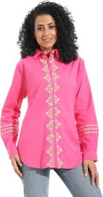 قميص بياقة مطوية لأسفل للنساء بأزرار للاغلاق بنمط غربي من اندورا