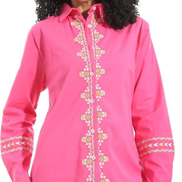 قميص بياقة مطوية لأسفل للنساء بأزرار للاغلاق بنمط غربي من اندورا