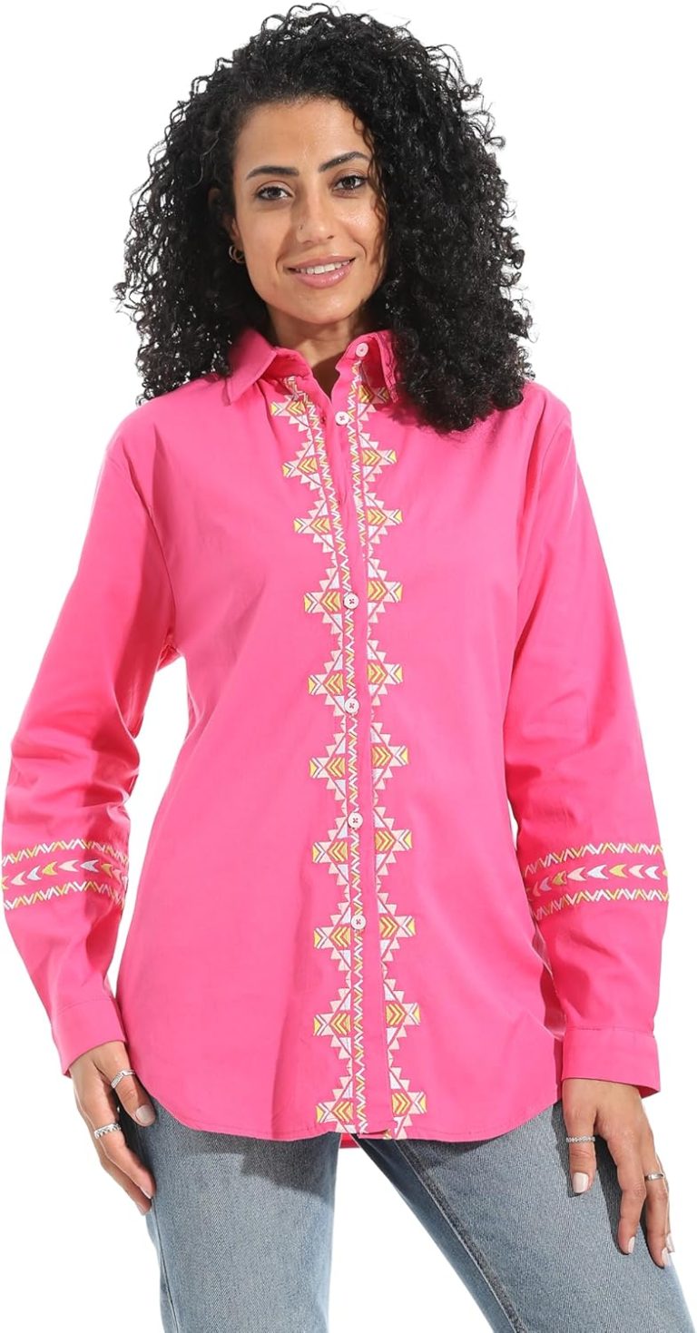 قميص بياقة مطوية لأسفل للنساء بأزرار للاغلاق بنمط غربي من اندورا