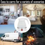 ⁦غلاية كهربائية صغيرة محمولة قابلة للطي للسفر، غلاية وسخان ماء من السيليكون للتسخين والتخييم، سهلة التخزين مع سلك طاقة قابل للفصل (ابيض)⁩ - الصورة ⁦6⁩