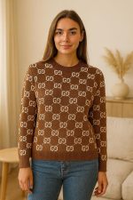 ⁦Meza Womens Crew Neck Sweater Full Sleeve Letter Print Knitted Pullover Spark137⁩ - الصورة ⁦2⁩