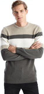 سترة تريكو رجالي بياقة دائرية وأكمام طويلة، ملابس صوف منسوجة بكتل الألوان من ال سي وايكيكي