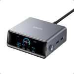 انكر شاحن يو اس بي نوع سي 250 واط من برايم، قاعدة شحن غان 6 منافذ فائقة السرعة، شاشة LCD 2.25 انش وقرص تحكم ذكي، متوافق مع ماك بوك برو/اير، ايفون 16/15/14، هواوي، سامسونج S25/S24، ايباد