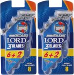 طقم ماكينات حلاقة للاستخدام مرة واحدة مزودة بثلاثة أمواس من لورد، طقم من 6 قطع بالإضافة إلى 2، من قطعتين