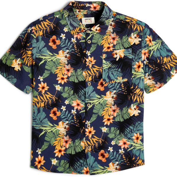 KOTON Boys Viscose Floral Printed Short Sleeve Pocket Detail Shirt