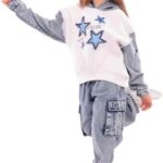 طقم جينز STARs بناتي – سترة وبنطلون بتصميم عصري مرصع بالنجوم – موضة كاجوال أنيقة ومريحة للخروجات code 5062