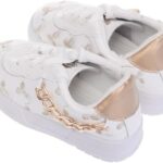 Express Kids Girl's Leather Walking and Outdoor Lace up Sneakers Embroidered with a gold chain on the side