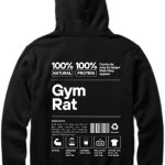 هودي للشباب بقصة واسعة بتصميم فني على الظهر يتضمن نص (gym rat) للعمل، لون أسود، 23