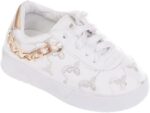 ⁦Express Kids Girl's Leather Walking and Outdoor Lace up Sneakers Embroidered with a gold chain on the side⁩ - الصورة ⁦3⁩