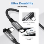 ⁦لينوك كيبل USB C الى USB C 60 واط مغطى بالنايلون لموبايل ايفون 17 برو ماكس/ 17، سلك شحن سريع بزاوية قائمة من USBC الى USBC لايفون 17 16 برو ماكس، ملحقات سامسونج S25 ايباد (2 متر)⁩ - الصورة ⁦5⁩