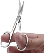 ⁦مقص احترافي لتجميل الحواجب مصنوع من فولاذ مقاوم للصدأ من كيكي، مقص لشعر الوجه والأنف واللحية والشارب والرموش (فضي)⁩ - الصورة ⁦3⁩