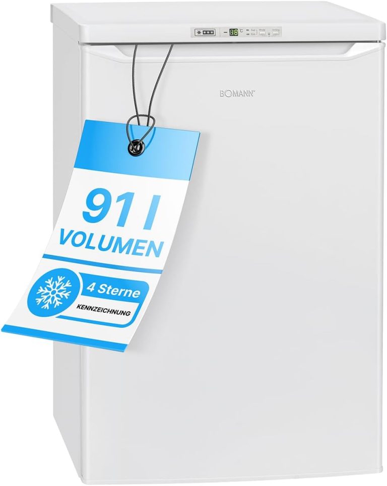 Bomann Freezer with 91 L Net Capacity, Small Freezer with Acoustic Door Warning Signal, Mini Fridg with Quick Freeze Function and 4 Star Marking, Door Hinge Changeable, GS 7243 White [Energy Class E]
