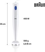 ⁦Braun MQ10.000P MultiQuick 1 Hand Blender - Extra Light Purée Stick with EasyTwist System, 450 Watt, White⁩ - الصورة ⁦4⁩