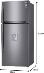 ⁦LG ثلاجة نو فروست ببابين، 592 لتر، فريزر علوي، تشخيص ذكي، مع موزع مياه، قائمة بذاتها GR F822HLHM، من ال جي، فضي عدد 1⁩ - الصورة ⁦4⁩
