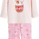 بيجامة برقبة دائرية ضيقة وتصميم مطبوع للبنات من ال سي وايكيكي مقاس من 3 إلى 3 سنوات لون وردي