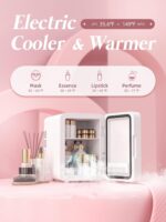 ⁦ORiTi Mini Beauty Fridge, LED Lighted Vanity Mirror for Makeup, Bathroom, Bedroom White⁩ - الصورة ⁦3⁩