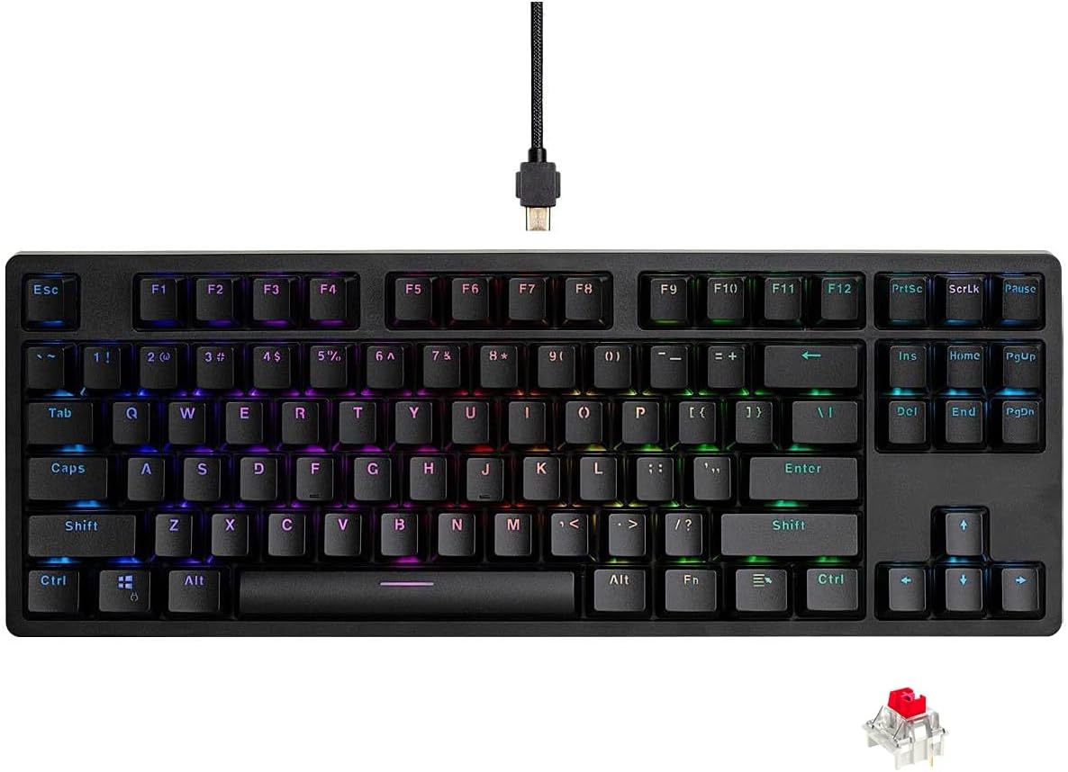 61399tqR04L._AC_SL1200_.jpg لوحة مفاتيح ميكانيكية GK687 للألعاب - مفاتيح جاتيرون حمراء - إضاءة ليد ار جي بي كاملة - مفاتيح قابلة للبرمجة مع برنامج من جتون، بلون أسود