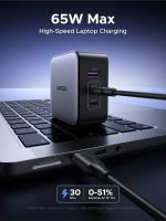 شاحن حائط سريع 65 وات من يوجرين، بمنفذ USB C مع 3 منافذ، قابس أمريكي/بريطاني/أوروبي للسفر متوافق مع ماك بوك برو/اير، ديل اكس بي اس، آيفون 14 برو ماكس، اي باد، جالاكسي S23 S22، ستيم ديك - الصورة 3
