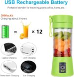 ⁦خلاط محمول بحجم شخصي للمخفوق وعصائر السموذي كوب عصارة صغير قابل لاعادة الشحن بمنفذ USB فواكه للسفر سعة 380 ملليلتر اخضر زهري من لا هستيراي 150 كيلو واط⁩ - الصورة ⁦5⁩