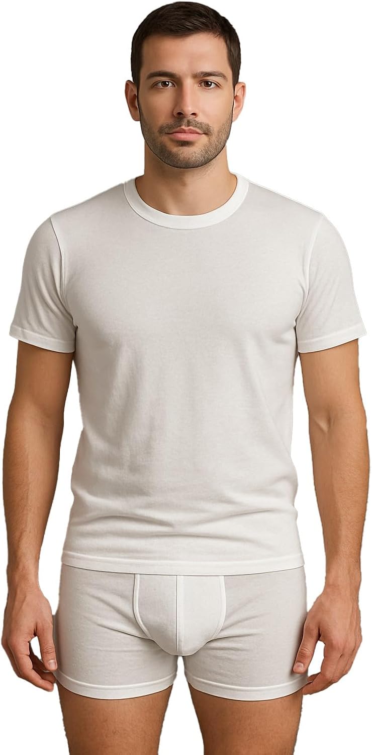 Cesar Mens Men's white cotton half-sleeve undershirt Men's white cotton half-sleeve undershirt