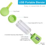 ⁦خلاط محمول بحجم شخصي للمخفوق وعصائر السموذي كوب عصارة صغير قابل لاعادة الشحن بمنفذ USB فواكه للسفر سعة 380 ملليلتر اخضر زهري من لا هستيراي 150 كيلو واط⁩ - الصورة ⁦2⁩