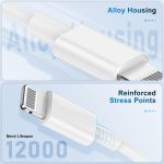 كابل شاحن آيفون معتمد من أبل بطول 0.9 متر من تومابر، كابل لايتنينج إلى USB، شحن سريع 2.4 أمبير، شواحن طويلة لموبايل أبل 13/12/11/11 برو/11 ماكس/X/XS/XR/XS ماكس/8/7/6، أبيض (C36W4) - الصورة 3