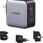 شاحن حائط سريع 65 وات من يوجرين، بمنفذ USB C مع 3 منافذ، قابس أمريكي/بريطاني/أوروبي للسفر متوافق مع ماك بوك برو/اير، ديل اكس بي اس، آيفون 14 برو ماكس، اي باد، جالاكسي S23 S22، ستيم ديك