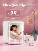⁦ORiTi Mini Beauty Fridge, LED Lighted Vanity Mirror for Makeup, Bathroom, Bedroom White⁩ - الصورة ⁦4⁩